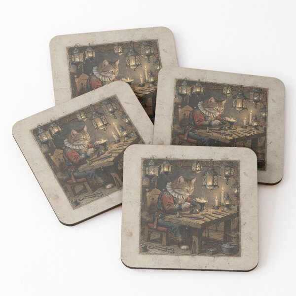 Item preview, Medieval Cat Lantern-Maker Soldering a Tiny Lamp Manuscript Art designed and sold by PictorialWhimsy.