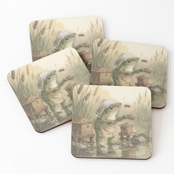 Item preview, Frog Beekeeper Tending the Reedside Hives Cottagecore Art designed and sold by PictorialWhimsy.