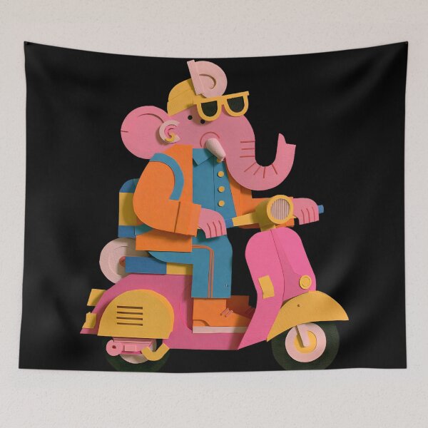 Item preview, Cool Streetwear Elephant Riding Pink Yellow Classic Scooter Orange Jacket Pop Art designed and sold by PANNARUK THAILAND.
