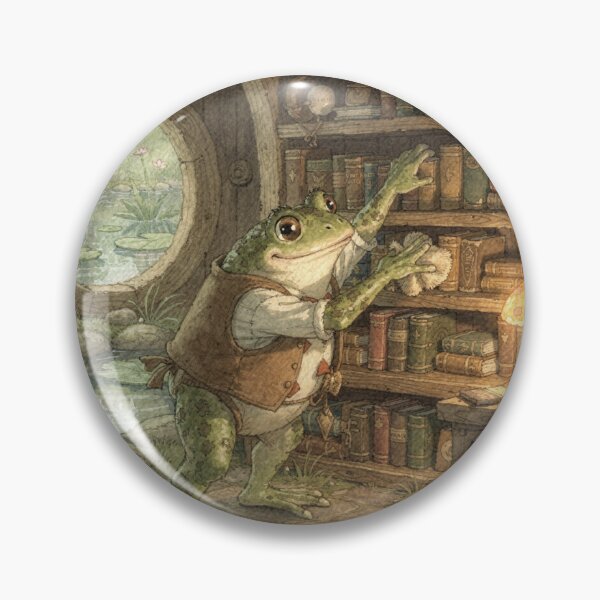 Item preview, Toad Bookshop Keeper Dusting the Pond Novels Cottagecore Art designed and sold by PictorialWhimsy.