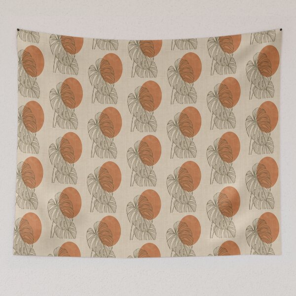 Item preview, Boho Chic Fine Line Art Monstera Leaf Terracotta Sun Poster designed and sold by Gameshalah's Designs Hub.