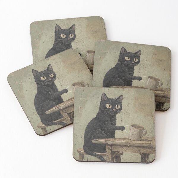 Item preview, Black Cat Knocking a Mug Clean Off the Table Folk Art designed and sold by PictorialWhimsy.