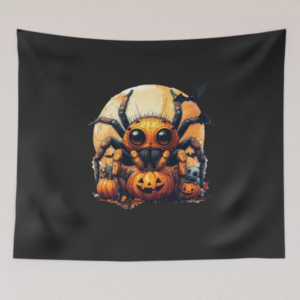 Item preview, Cute Halloween Spider with Jack O Lantern Under Full Moon designed and sold by OksArtStudio.