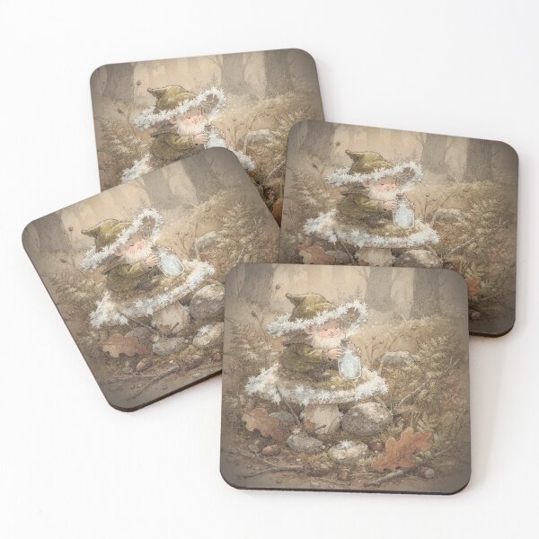 Item preview, Moss Gnome Bottling the First Autumn Frost Storybook Art designed and sold by PictorialWhimsy.