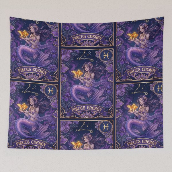 Item preview, Pisces Dark Fantasy Mermaid | Gothic Zodiac Art Nouveau | Mystical Wall Print designed and sold by RSDigitalPrintDesign.