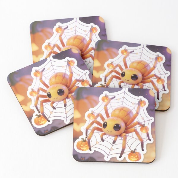 Item preview, Cute Halloween Spider on Web with Jack O Lantern Lights designed and sold by OksArtStudio.