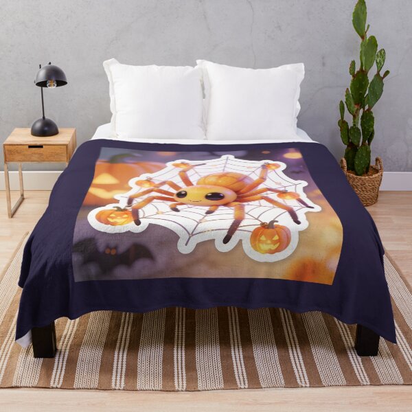 Item preview, Cute Halloween Spider on Web with Jack O Lantern Lights designed and sold by OksArtStudio.