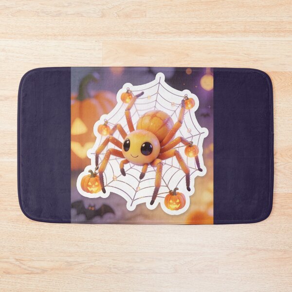 Item preview, Cute Halloween Spider on Web with Jack O Lantern Lights designed and sold by OksArtStudio.