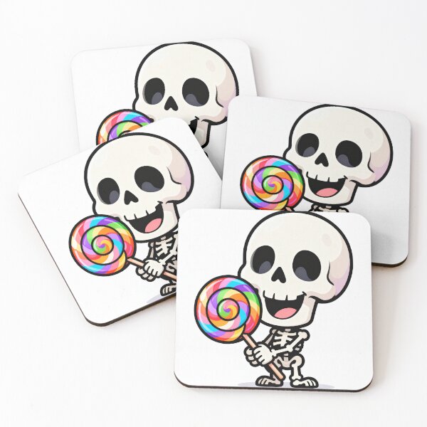 Item preview, Cute Happy Skeleton Holding Rainbow Lollipop Halloween Sticker designed and sold by OksArtStudio.