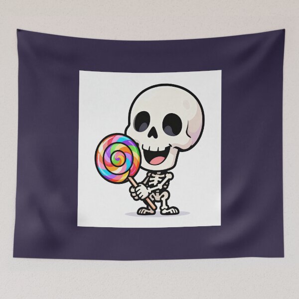 Item preview, Cute Happy Skeleton Holding Rainbow Lollipop Halloween Sticker designed and sold by OksArtStudio.