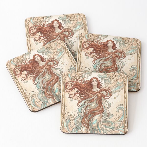 Item preview, Pisces Luminous Anime Mermaid | Art Nouveau Zodiac Elegance | Celestial Luxury Art designed and sold by RSDigitalPrintDesign.