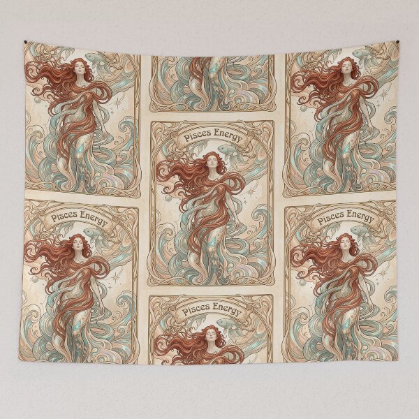 Item preview, Pisces Luminous Anime Mermaid | Art Nouveau Zodiac Elegance | Celestial Luxury Art designed and sold by RSDigitalPrintDesign.