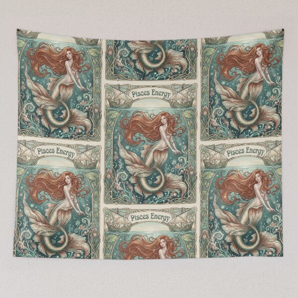 Item preview, Pisces Luminous Anime Mermaid | Art Nouveau Zodiac Elegance | Celestial Luxury Art designed and sold by RSDigitalPrintDesign.