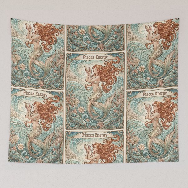 Item preview, Pisces Luminous Anime Mermaid | Art Nouveau Zodiac Elegance | Celestial Luxury Art designed and sold by RSDigitalPrintDesign.