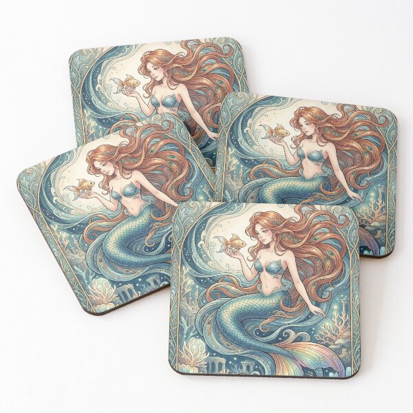 Item preview, Pisces Luminous Anime Mermaid | Art Nouveau Zodiac Elegance | Celestial Luxury Art designed and sold by RSDigitalPrintDesign.