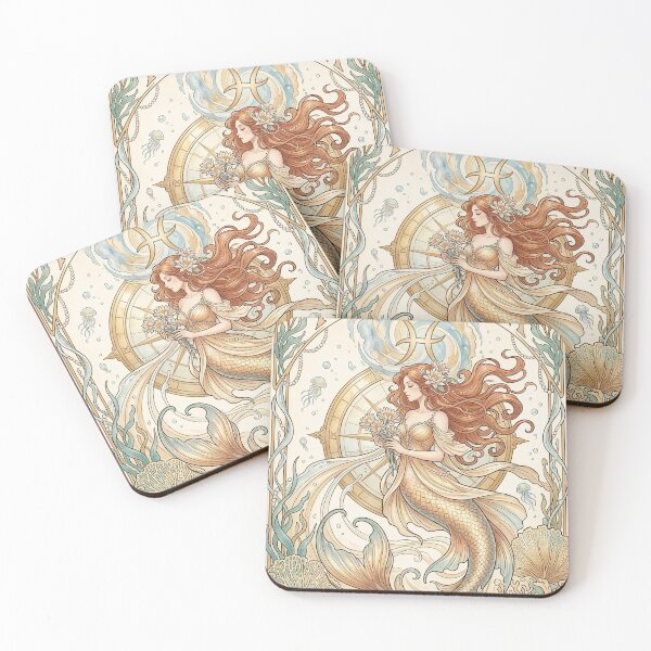 Item preview, Pisces Luminous Anime Mermaid | Art Nouveau Zodiac Elegance | Celestial Luxury Art designed and sold by RSDigitalPrintDesign.