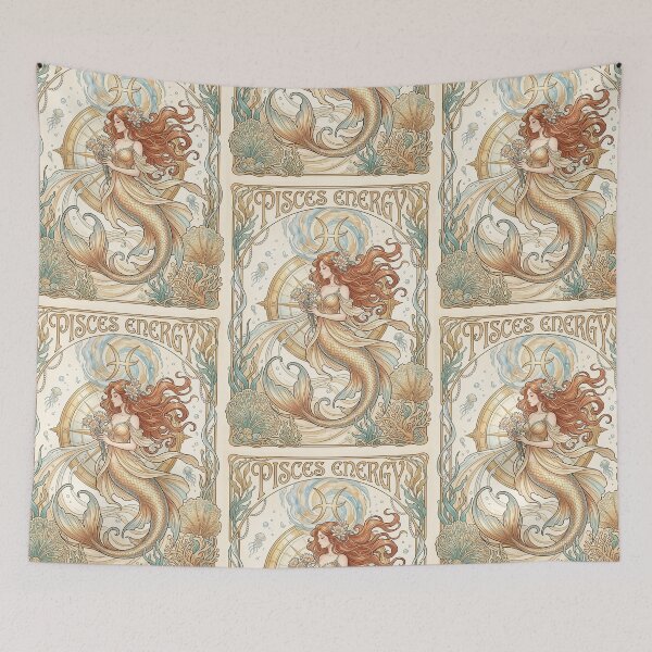 Item preview, Pisces Luminous Anime Mermaid | Art Nouveau Zodiac Elegance | Celestial Luxury Art designed and sold by RSDigitalPrintDesign.