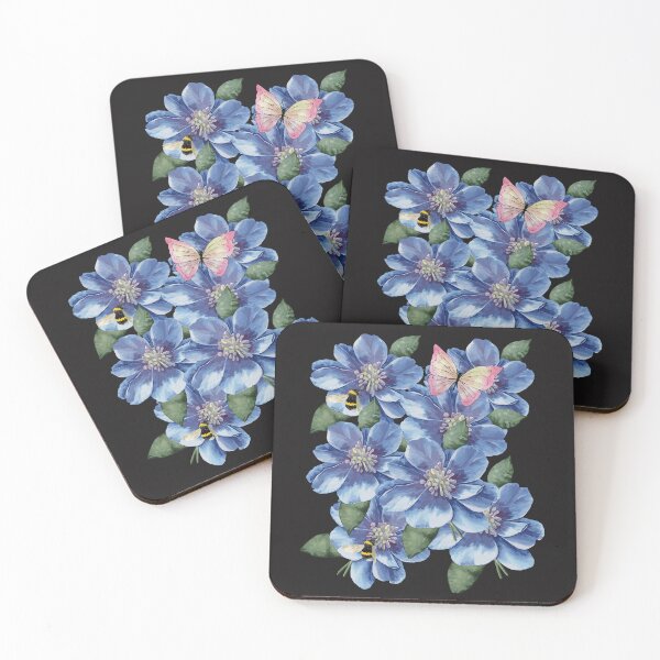 Item preview,  Blue Watercolor Flowers with Bee and Butterfly designed and sold by EwaMariaShop.