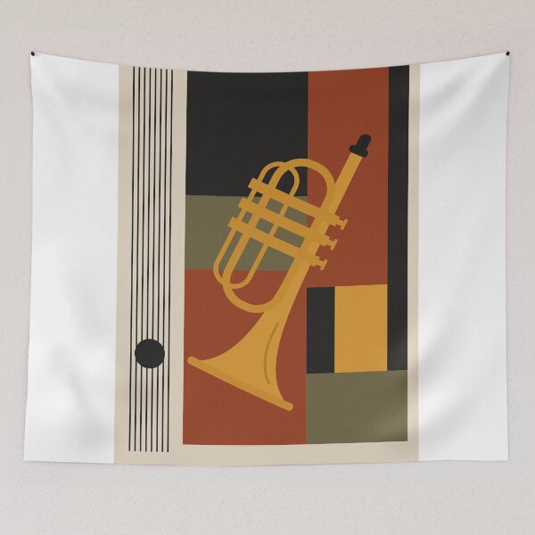 Item preview, Bauhaus Trumpet Decor | Minimalist Geometric Music Art  | Mid-Century Modern Jazz Print | Autumn Edition designed and sold by Studio pod Burom.