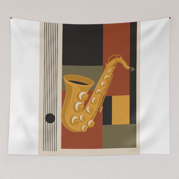 Item preview, Bauhaus Saxophone Art | Minimalist Jazz Print | Mid-Century Modern Geometric Music Print | Autumn Edition designed and sold by Studio pod Burom.