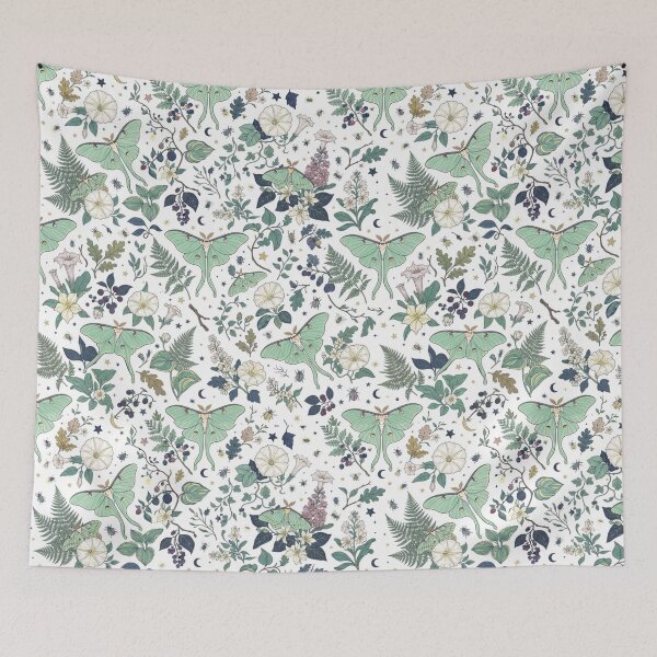 Item preview, Celestial Luna Moth Botanical Night Garden Pattern designed and sold by bvdesignart.
