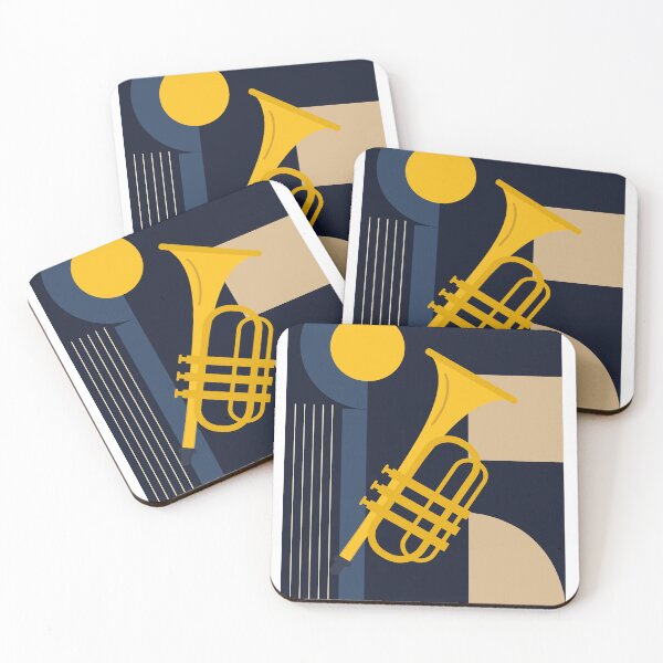 Item preview, Bauhaus Trumpet Art | Minimalist Geometric Music Decor | Mid-Century Modern Jazz Print | Indigo Blue And Yellow Edition designed and sold by Studio pod Burom.