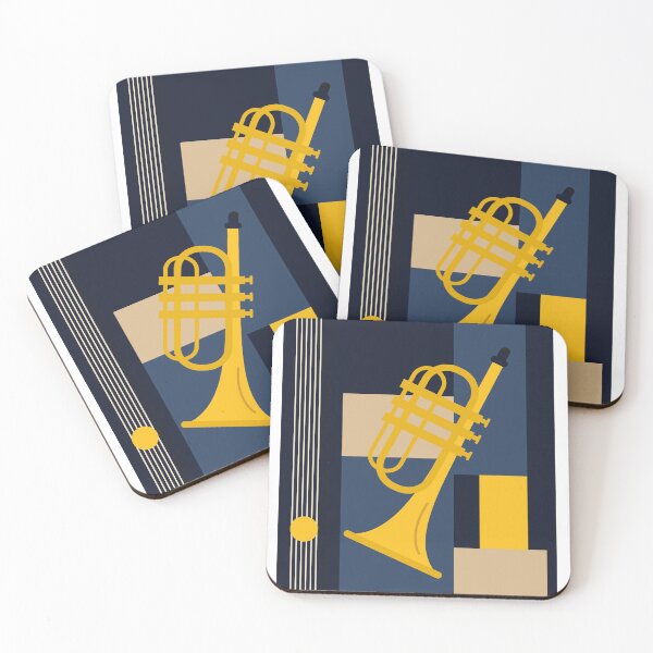 Item preview, Bauhaus Trumpet Art | Minimalist Geometric Music Decor | Mid-Century Modern Jazz Print | Indigo Blue And Yellow Edition designed and sold by Studio pod Burom.