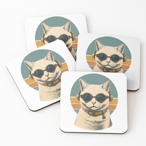 Item preview, Vintage Steampunk Cat with Blue Goggles | Retro 60s Sci-Fi Cat Illustration designed and sold by Extravanganzza.