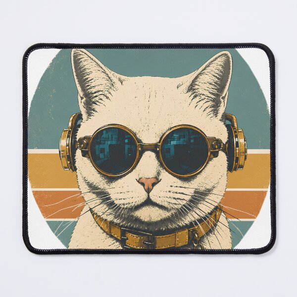 Item preview, Vintage Steampunk Cat with Blue Goggles | Retro 60s Sci-Fi Cat Illustration designed and sold by Extravanganzza.