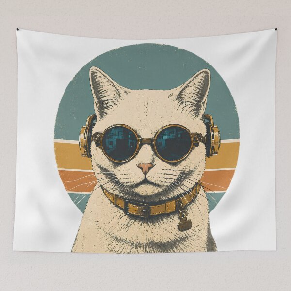Item preview, Vintage Steampunk Cat with Blue Goggles | Retro 60s Sci-Fi Cat Illustration designed and sold by Extravanganzza.