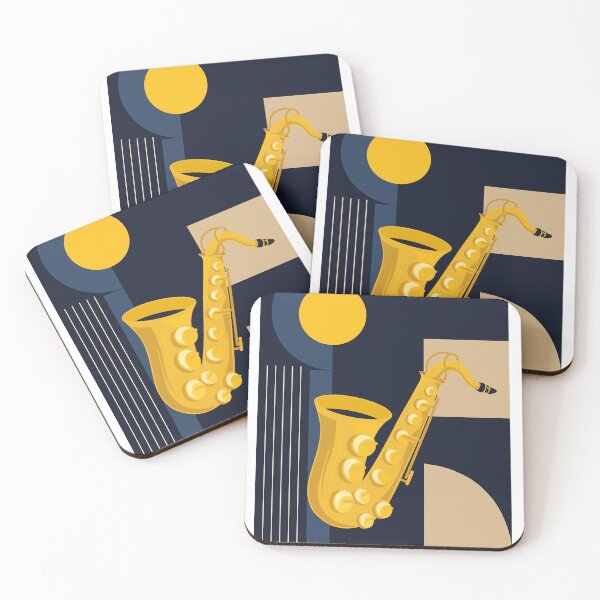 Item preview, Bauhaus Saxophone Art | Minimalist Jazz Print | Mid-Century Modern Geometric Music Print | Indigo Blue And Yellow Edition designed and sold by Studio pod Burom.