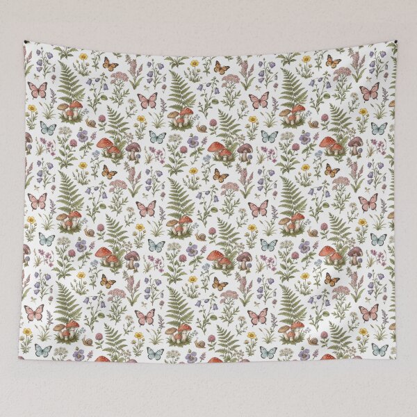 Item preview, Vintage Botanical Mushroom Cottagecore Wildflower Pattern designed and sold by bvdesignart.