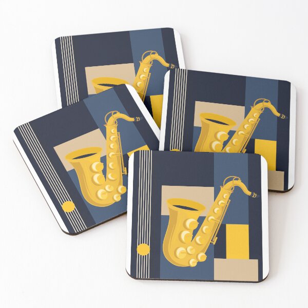Item preview, Bauhaus Saxophone Art | Minimalist Jazz Print | Mid-Century Modern Geometric Music Print | Indigo Blue And Yellow Edition designed and sold by Studio pod Burom.