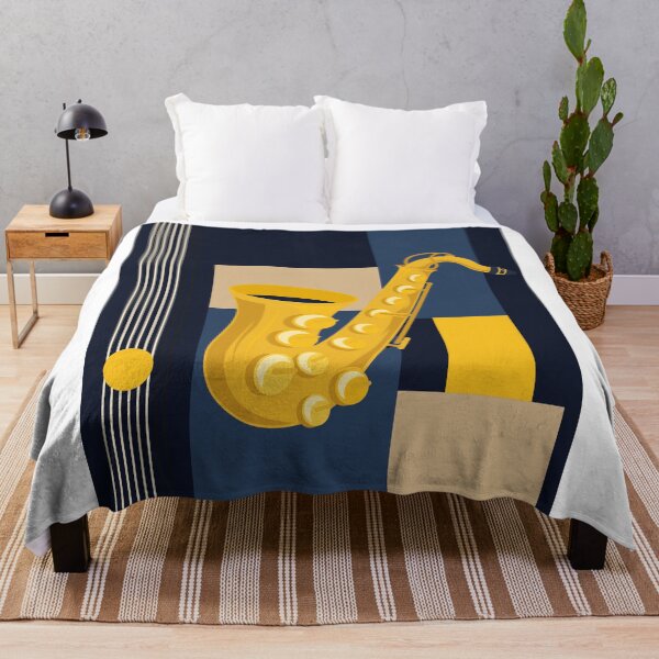 Item preview, Bauhaus Saxophone Art | Minimalist Jazz Print | Mid-Century Modern Geometric Music Print | Indigo Blue And Yellow Edition designed and sold by Studio pod Burom.