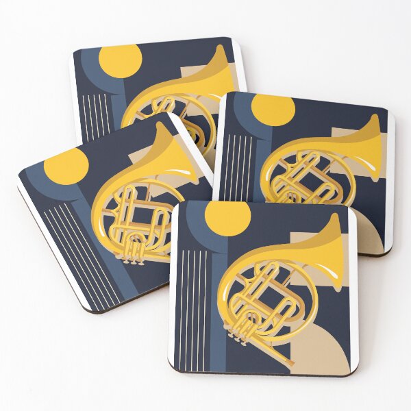 Item preview, Bauhaus French Horn Art | Minimalist Geometric Music Print | Mid-Century Modern Jazz Print | Indigo Blue And Yellow Edition designed and sold by Studio pod Burom.