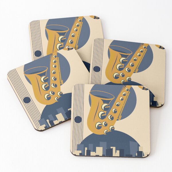 Item preview, Bauhaus Saxophone City Art | Minimalist Jazz Print | Mid-Century Modern Music Print | Blue And Beige Edition designed and sold by Studio pod Burom.