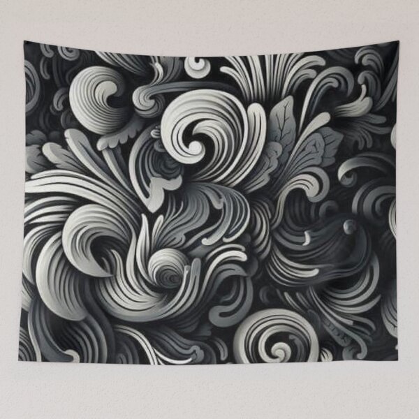 Item preview, Dark Baroque Floral Swirl Monochromatic Pattern designed and sold by LYAN-STORE.