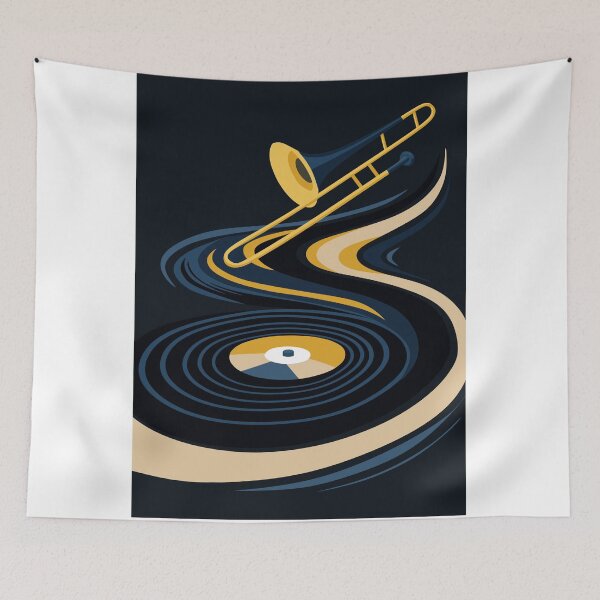 Item preview, Midnight JazzyTrombone & Vinyl Record Art & Night Indigo Blue And Orange Edition designed and sold by Studio pod Burom.