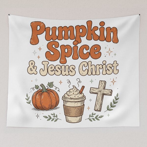 Item preview, Pumpkin Spice & Jesus Christ Retro Groovy Fall Christian Shirt  Vintage Pumpkin Spice Latte Cross designed and sold by Yellowriversss.