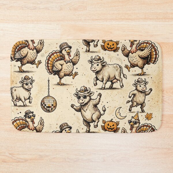 Item preview, Thanksgiving Highland cow goes halloween with turkey disco party dance designed and sold by Yellowriversss.