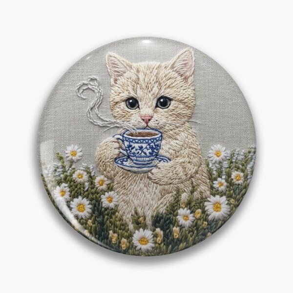 Item preview, Cozy Kitten & Warm Coffee – Handcrafted Embroidery Style Art designed and sold by Fattosh.
