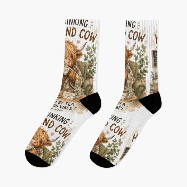 Item preview, Tea Drinking Highland Cow Cute Cozy Aesthetic Cottagecore designed and sold by DreamyBrushArt.