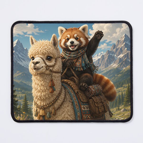 Item preview, Red Panda Riding Alpaca Mountain Trek designed and sold by Jaideep Walia.