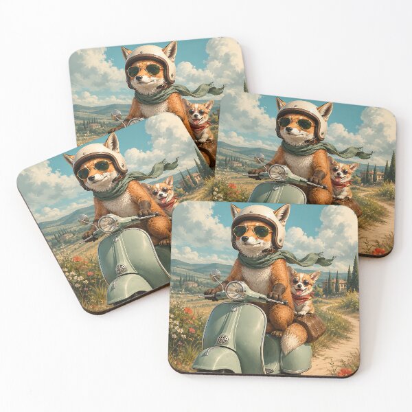 Item preview, Fox and Corgi Riding Vintage Scooter   designed and sold by Jaideep Walia.