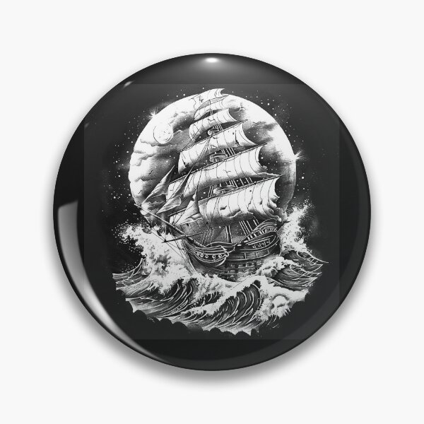 Item preview, Moonlit Tall Ship on Stormy Seas Nautical Art designed and sold by inkoutninja.