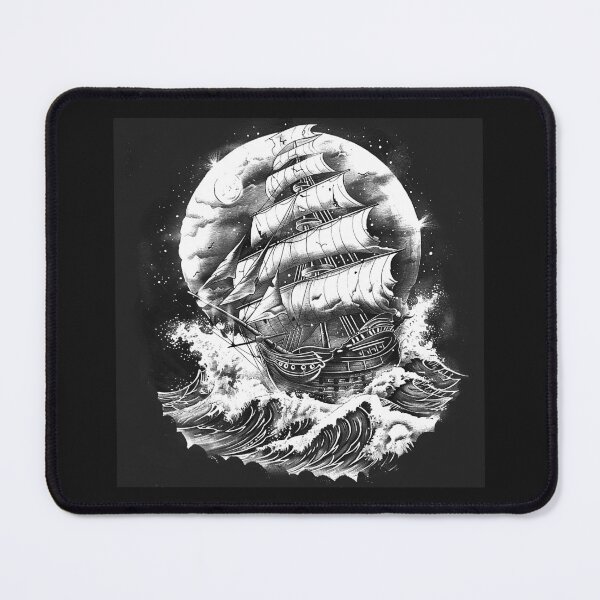 Item preview, Moonlit Tall Ship on Stormy Seas Nautical Art designed and sold by inkoutninja.