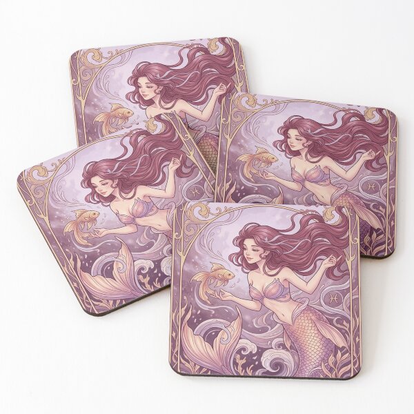 Item preview, Pisces Energy Art Nouveau Mermaid – Celestial Anime Zodiac Fantasy Art Print designed and sold by RSDigitalPrintDesign.