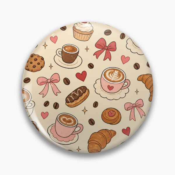 Item preview, Cute Café Treats Pattern with Coffee Cups, Croissants and Pink Bows designed and sold by Bakes Designs.