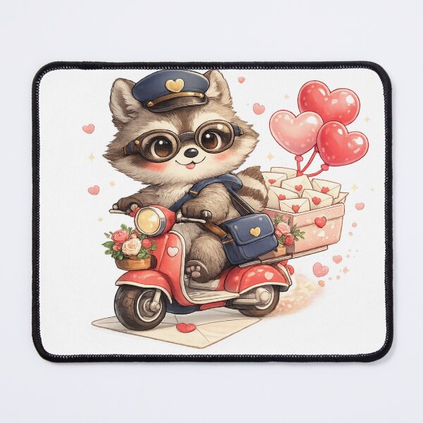 Item preview, Cute Love Delivery Raccoon Riding a Vintage Scooter Kawaii Valentine designed and sold by Mahmoud Salah.