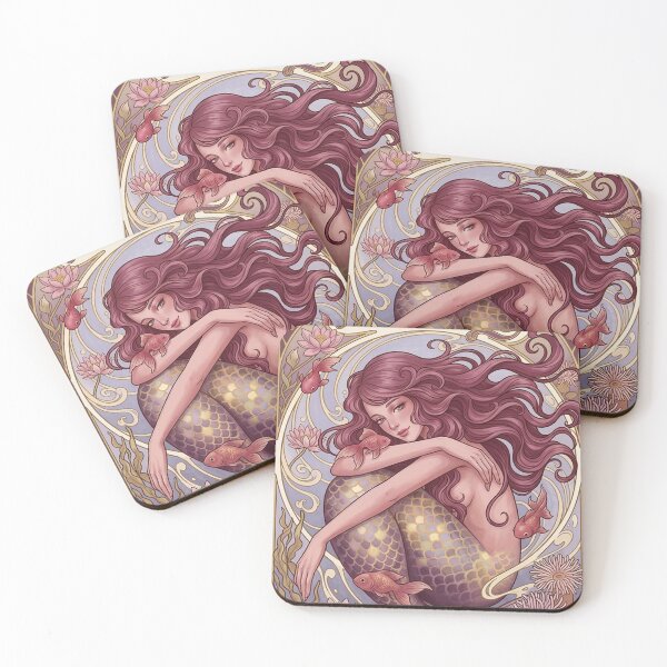 Item preview, Pisces Energy Art Nouveau Mermaid – Celestial Anime Zodiac Fantasy Art Print designed and sold by RSDigitalPrintDesign.